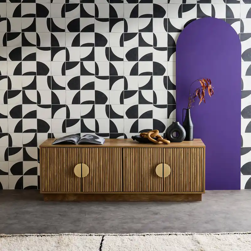 Mueble TV 4 puertas efecto madera de mango exótico, 140cm - Muebles de TV