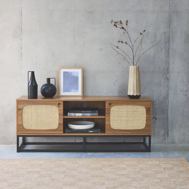 Soporte de TV de madera y caña redondeada 140cm - Muebles de TV