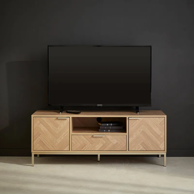 Mueble TV efecto madera en espiga 120cm - Muebles de TV