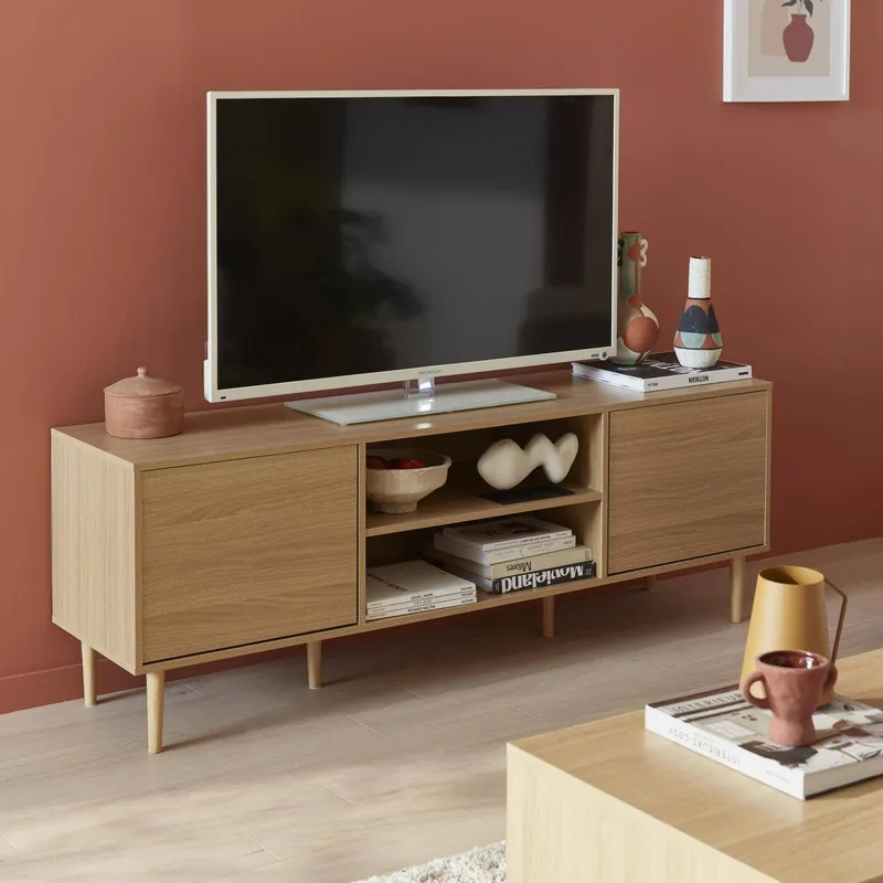 Mueble TV efecto madera con 2 niveles y 2 puertas,160cm - Muebles de TV