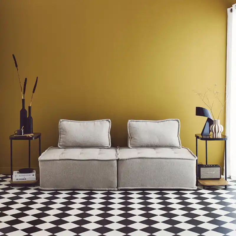 Mesas auxiliares de metal con tapa de cristal y decoración de madera, set de 2