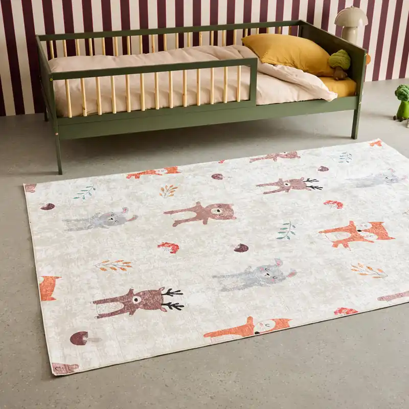 Alfombra interior infantil blanca estampada con animales - Alfombras infantiles