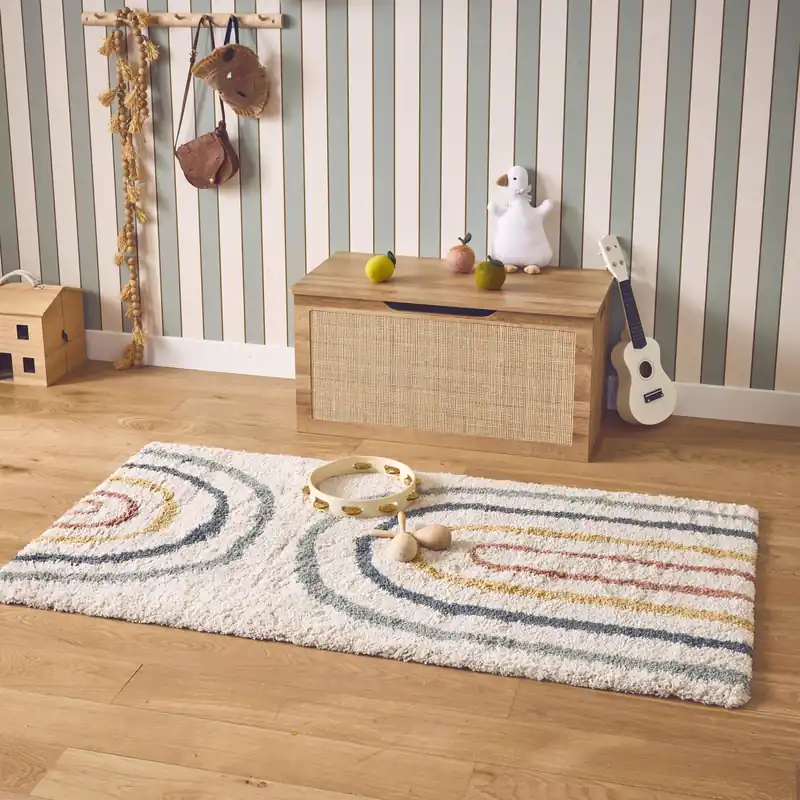 Alfombra infantil rainbow, interior crema y multicolor - Alfombras infantiles
