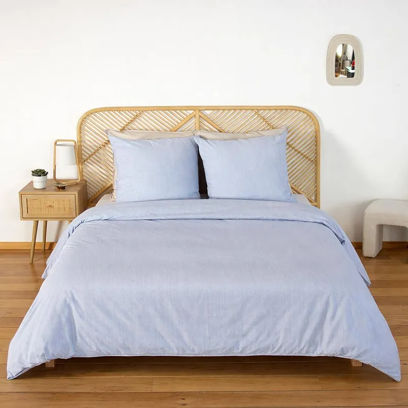 Ropa de cama de microfibra con rayas azules, 2 plazas