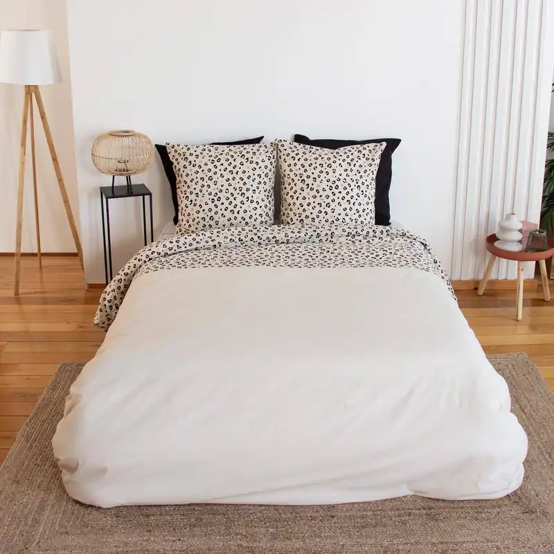 Ropa de cama de algodón reversible con estampado de leopardo, 2 plazas
