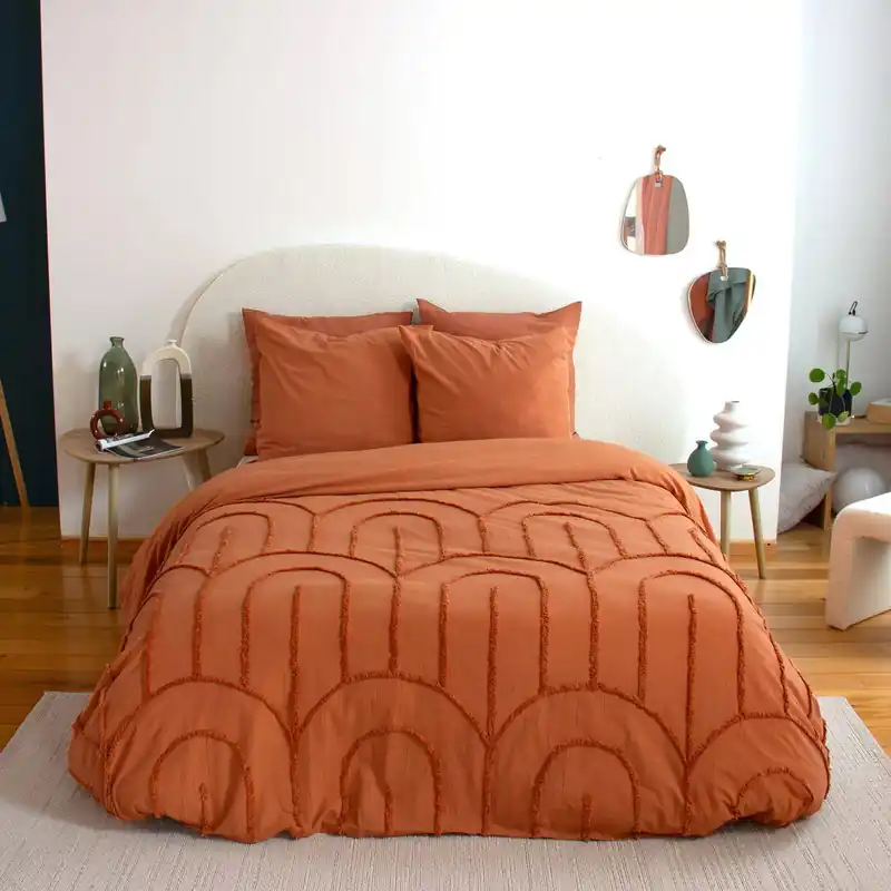 Juego de funda nórdica de algodón de 2 plazas, terracota - Ropa de cama