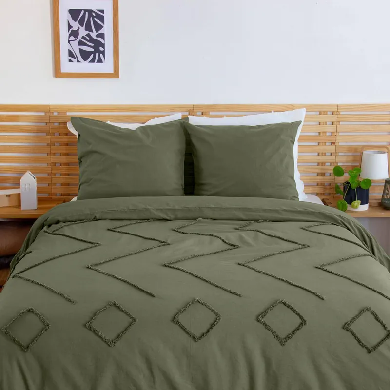 Juego de funda nórdica de algodón, tufted étnico verde de 2 plazas - Ropa de cama