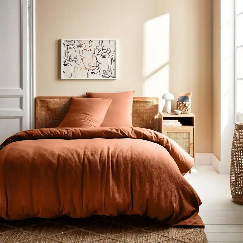 Ropa de cama de gasa de algodón terracota