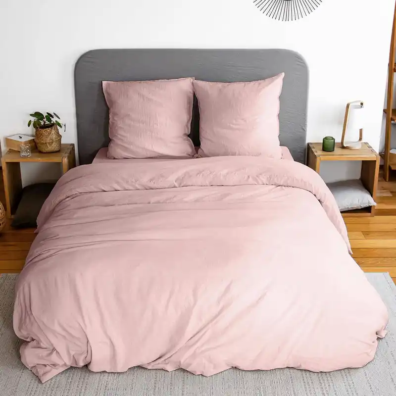 Ropa de cama de microfibra lavada color rosa, 2 plazas