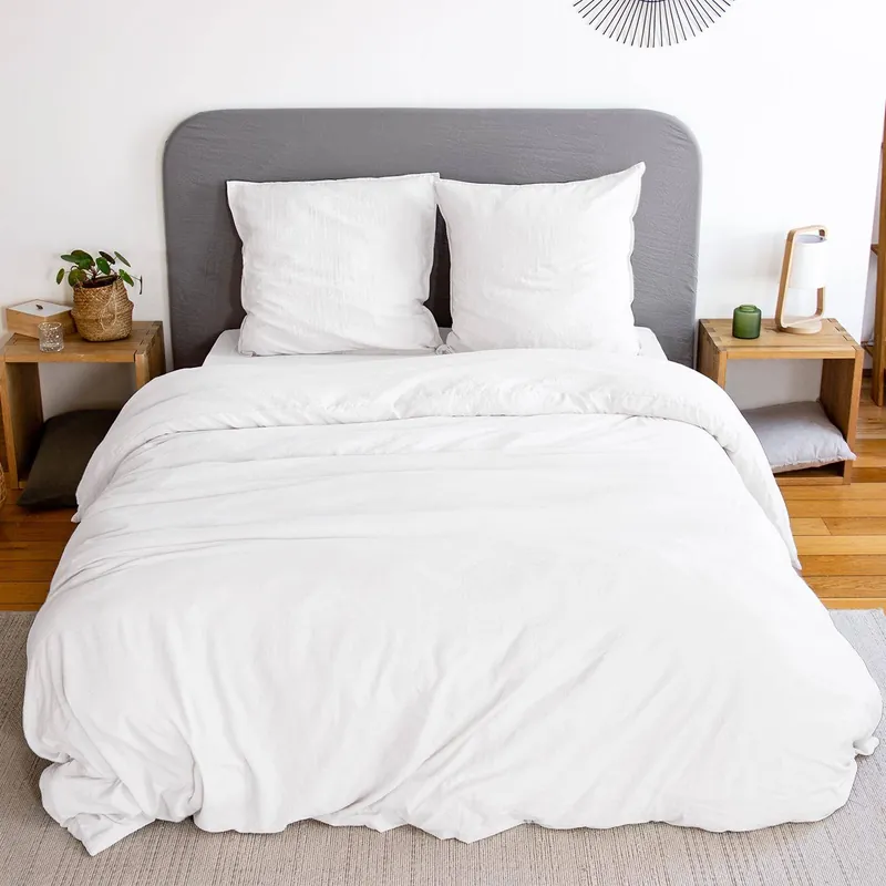 Ropa de cama de microfibra lavada color blanco, 2 plazas