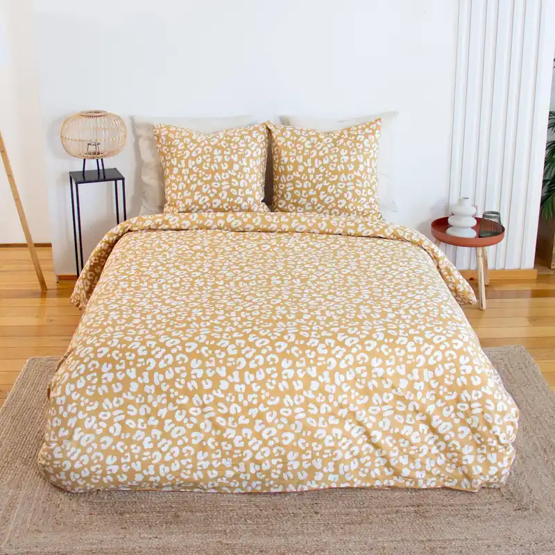 ropa de cama de algodón con estampado de leopardo amarillo, 2 plazas