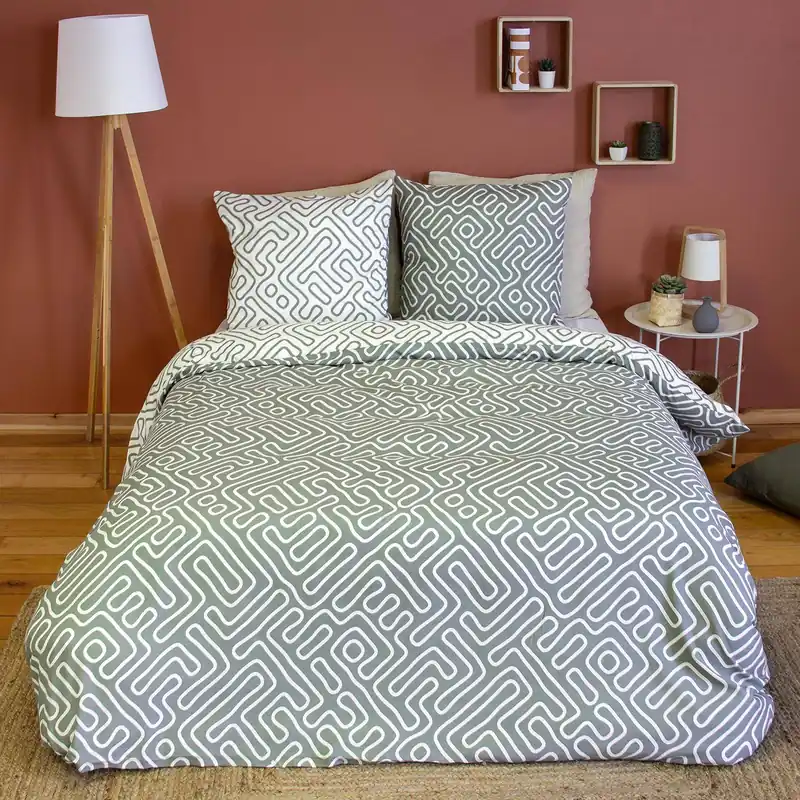 Ropa de cama de microfibra reversibles con estampado de laberinto gris, 2 plazas