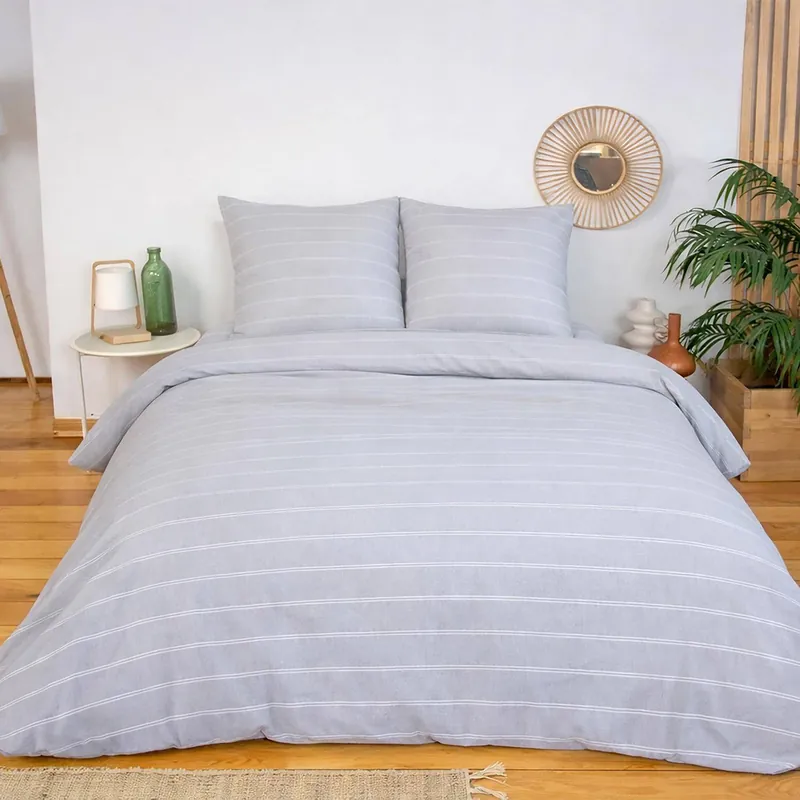 Ropa de cama de microfibra lavada rayas gris, 2 plazas