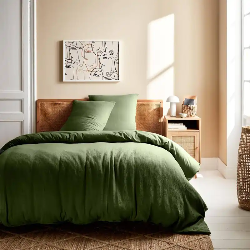 Ropa de cama de gasa y algodón caqui