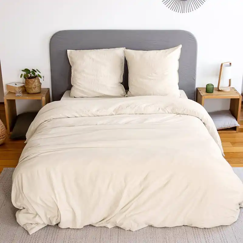 Ropa de cama de microfibra lavada color arena, 2 plazas