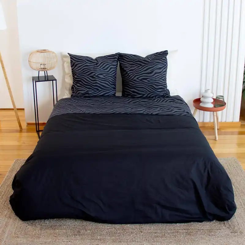 Ropa de cama de poliéster reversible estampado cebra, 2 plazas