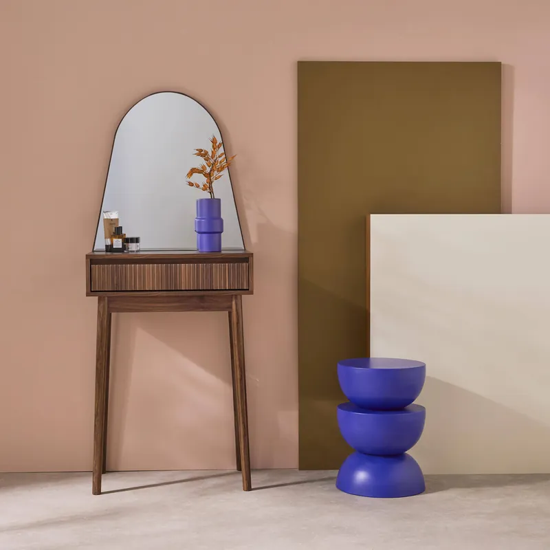 Mueble tocador de madera espejo redondo, 60cm