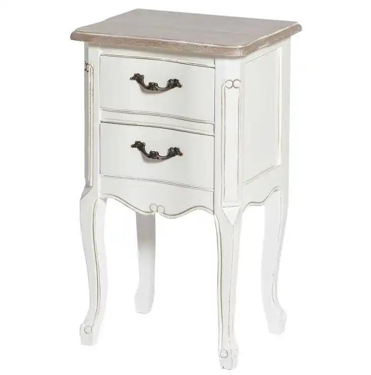 Mesita de noche romántica madera blanco provenza 2 cajones - Mesitas de noche