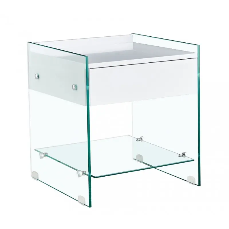 Mesa auxiliar canada cristal y cajón de madera blanco - Mesas de centro y auxiliares