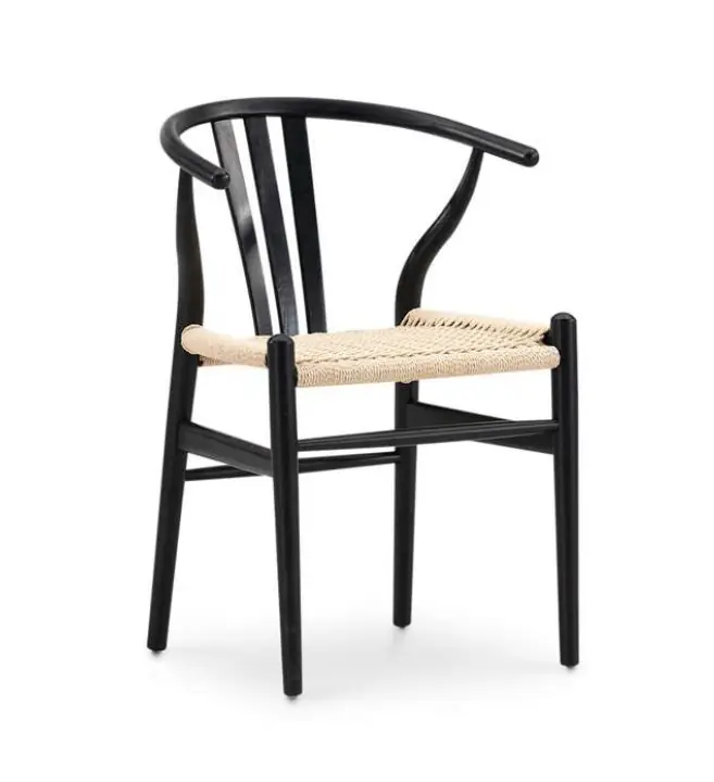 Silla Kristel wishbone madera fresno negro asiento trenzado natural - Sillas
