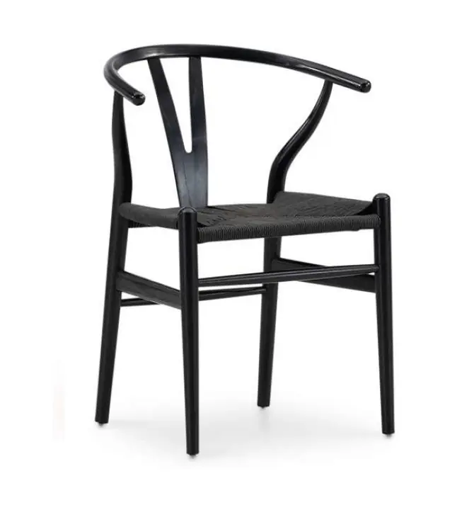 Silla Wishbone Oslo negro asiento trenzado negro - Sillas