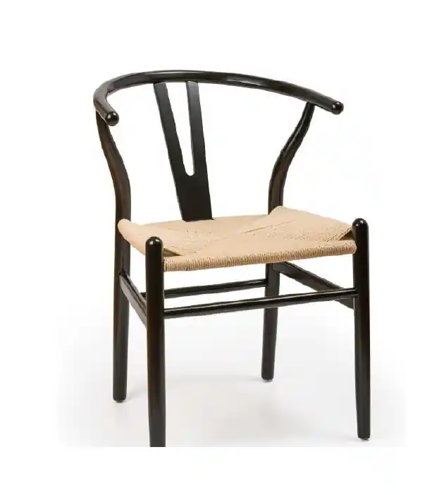 Silla Wishbone Oslo negro asiento natural trenzado waterproof - Sillas madera