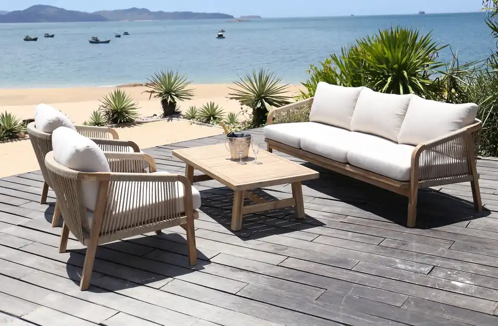 Set Eiger madera acacia cuerda 5 plazas - Sofas terraza