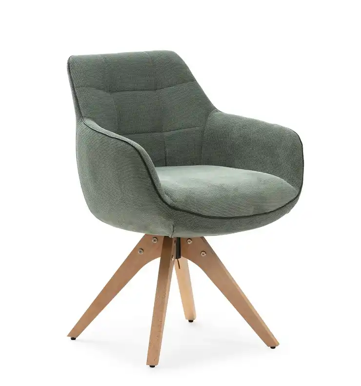 Sillon giratorio Donatelo Tela verde patas madera - Sillas