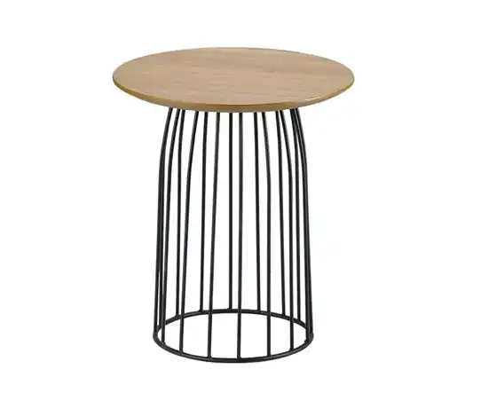 Mesa auxiliar roble acero negro 40×45 - Mesas de centro y auxiliares