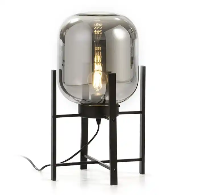 Lampara sobremesa cesta metal negro cristal espejo - Lamparas sobremesa