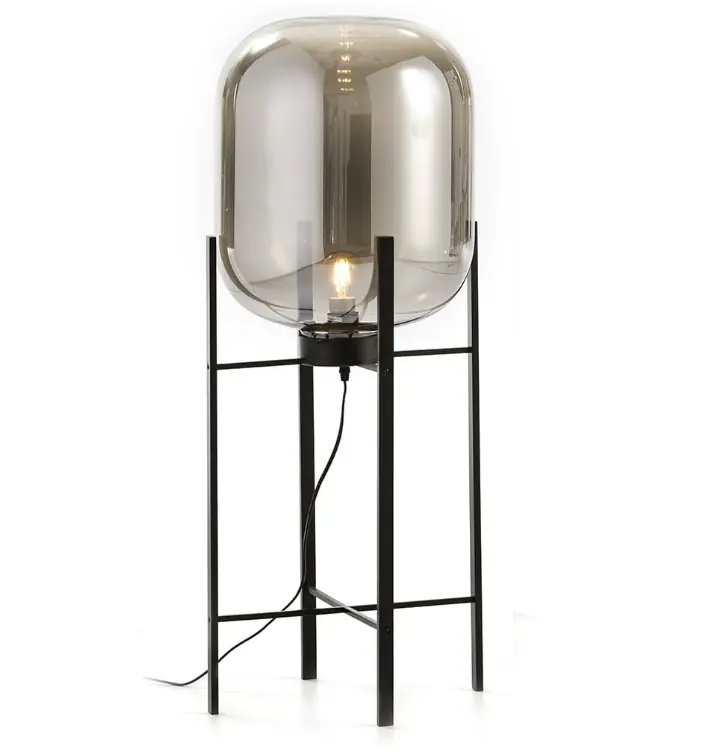 Lampara de pie cesta metal negro cristal espejo - Lamparas de pie