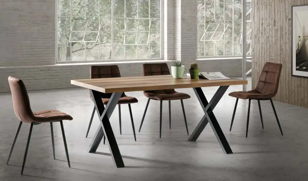 Conjunto de comedor next roble envejecido sillas industrial marron - Conjuntos comedor