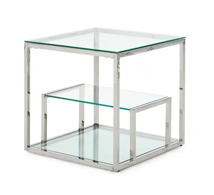 Mesa auxiliar de rincon acero inoxidable cristal 55×55 M-65