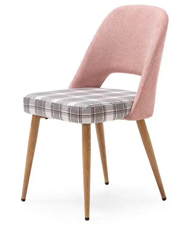 Silla tela rosa combinada burberry pata madera DC-624