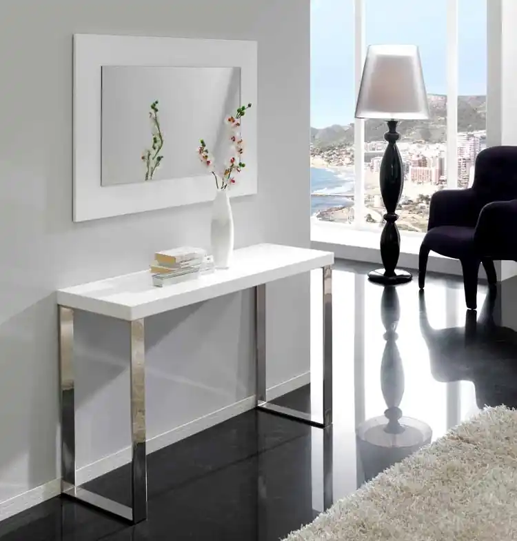 Consola recibidor blanco brillo acero cromado 120×40 CON-02
