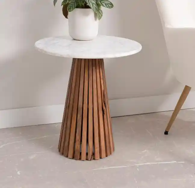 Mesa auxiliar Columnia madera mármol 52x49x49 - Mesas de centro y auxiliares