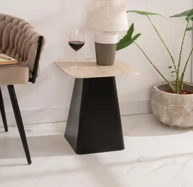Mesa auxiliar Limestone metal mármol 47x40x40 - Mesas de centro y auxiliares