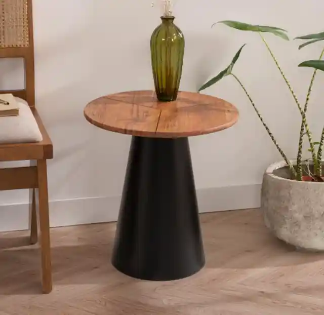 Mesa auxiliar Terra Ébano metal madera 52x49x49 - Mesas de centro y auxiliares