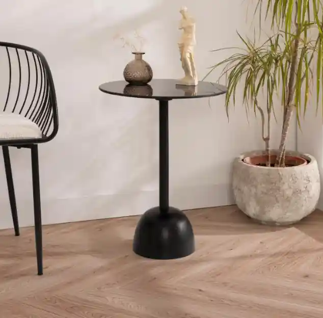 Mesa auxiliar Black Mirror metal mármol 60x46x46 - Mesas de centro y auxiliares
