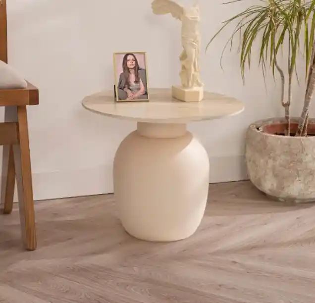 Mesa auxiliar Duna Beige metal mármol 50x50x42 - Mesas de centro y auxiliares