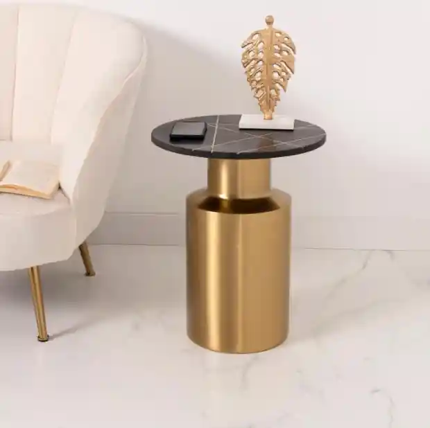 Mesa auxiliar Noir Doré metal mármol 51x40x40 - Mesas de centro y auxiliares