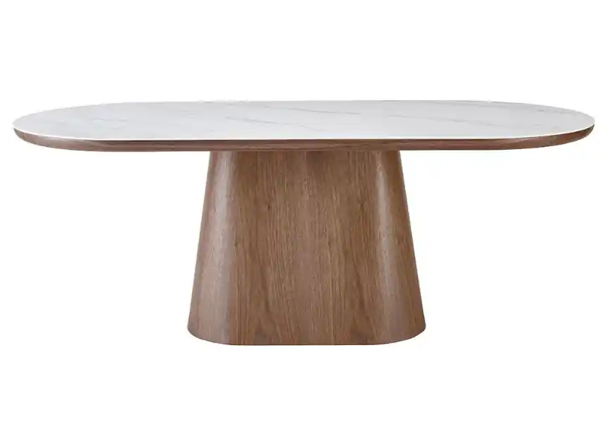 Mesa de comedor Oval Luxe porcelánico nogal 200x90x75 - Mesas de comedor