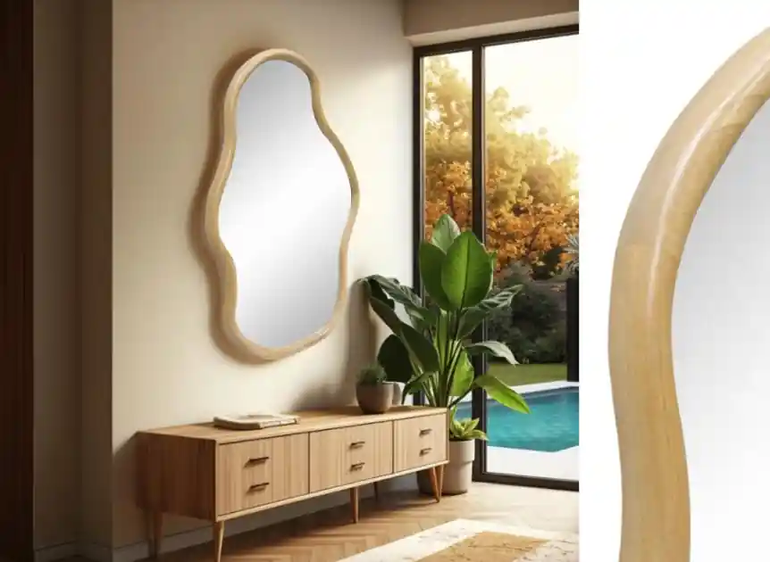 Espejo de pared Curve roble 90×60 - Espejos