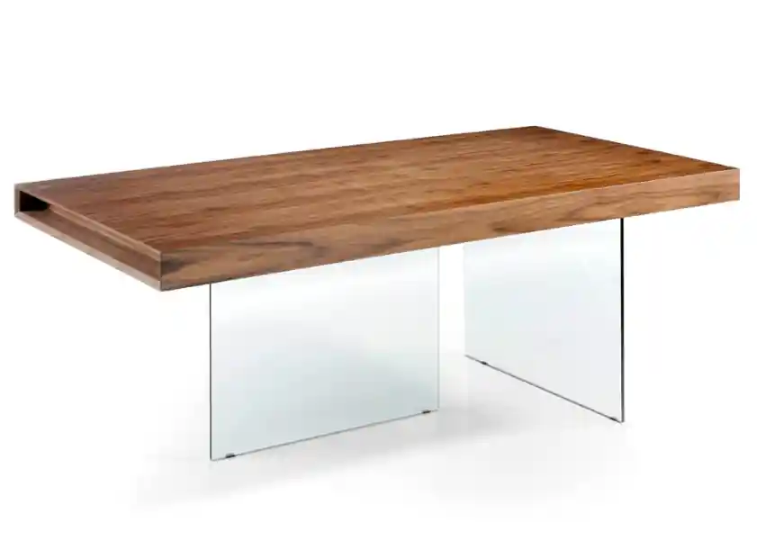 Mesa de comedor Vittoria madera nogal y cristal templado 200x100cm - Mesas de comedor