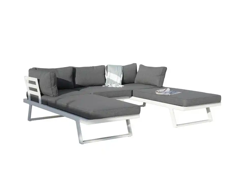 Conjunto chill out terraza, aluminio blanco cojines gris - Sofas terraza