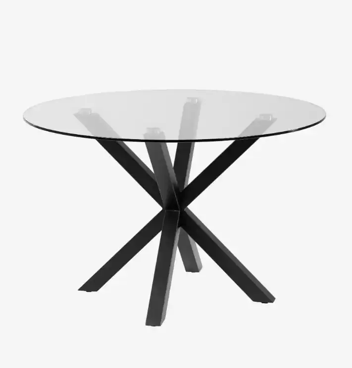 Mesa redonda de cristal patas de acero negro 119cm - Mesas de comedor