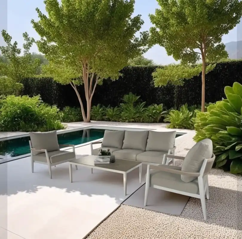 Set terraza formentor aluminio blanco cuerda y tejido beige - Sofas terraza
