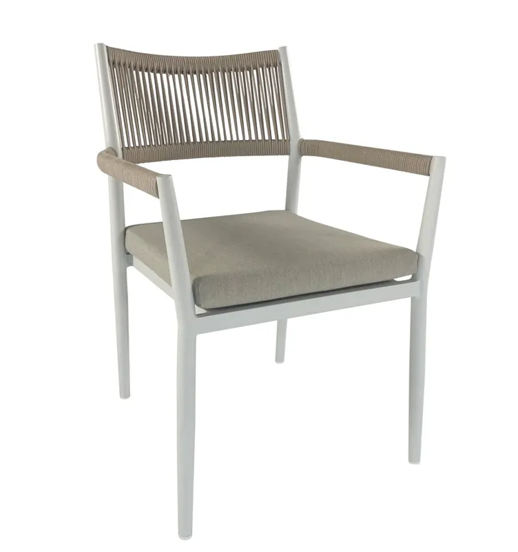 Sillon terraza Macarella aluminio blanco cuerda beige - Sillas de aluminio