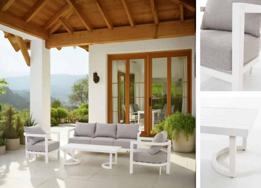 Set de Terraza Exterior Ava blanco tejido beige - Sofas terraza