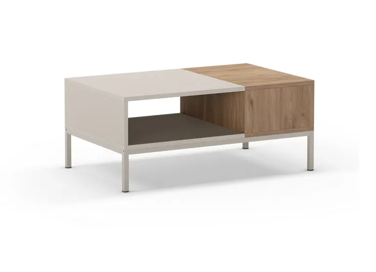 Mesa de centro Cailin blanco crema nogal 90×56 - Mesas de centro y auxiliares